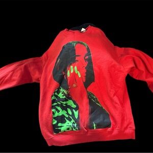 H&M Red and Green Crew Neck Sweater with Graphic Design